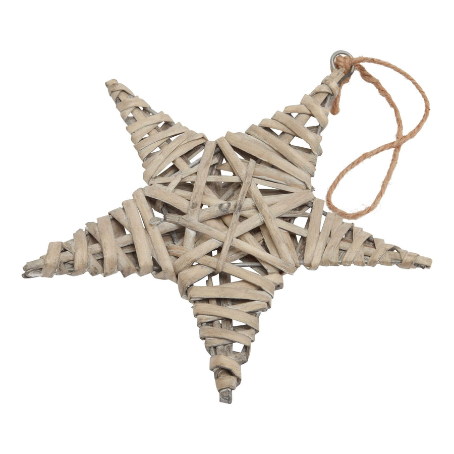 Handwoven wicker star ornament in warm brown, artisan-crafted for rustic holiday decor with intricate weaving pattern. by Sostter at brixbailey.com