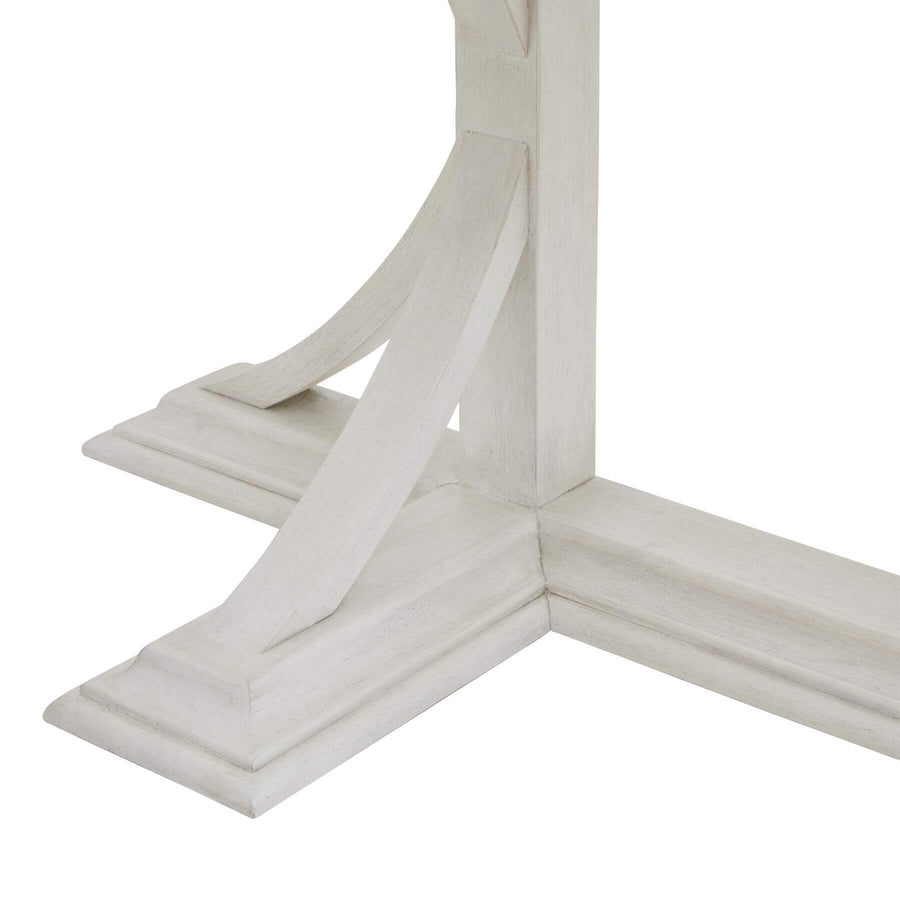 Handcrafted pine console table with mid-tone stain and white base, blending rustic wood grain with modern farmhouse style by Sostter at brixbailey.com