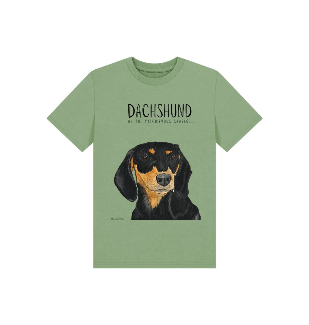 Mischievous Black & Tan Hot Dog Kids' T-Shirt – Small Pup, Big Attitude!