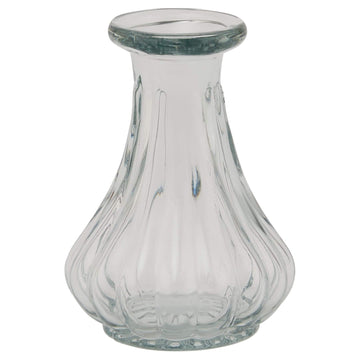 Minimalist clear glass bud vase, 9cm tall, showcasing elegant floral arrangement with modern design by Sostter at brixbailey.com
