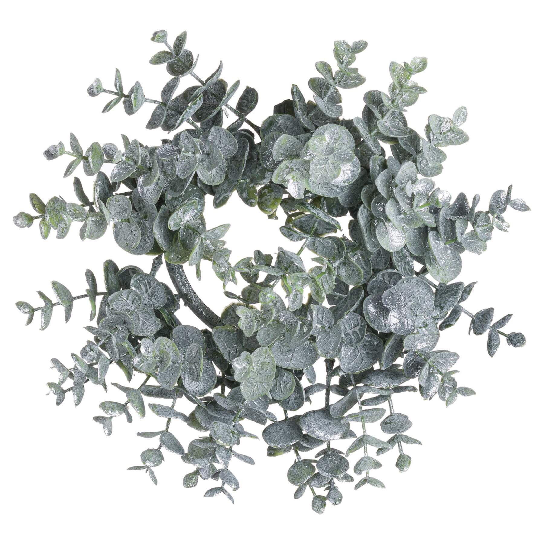Frosted eucalyptus wreath with sparkling foliage, doubles as candleholder, 28cm circular home decor. by sostter at brixbailey.com
