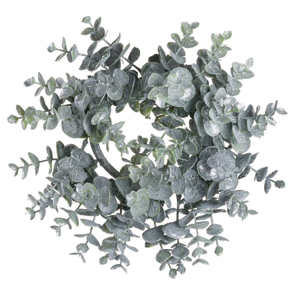 Frosted eucalyptus wreath with sparkling foliage, doubles as candleholder, 28cm circular home decor. by sostter at brixbailey.com