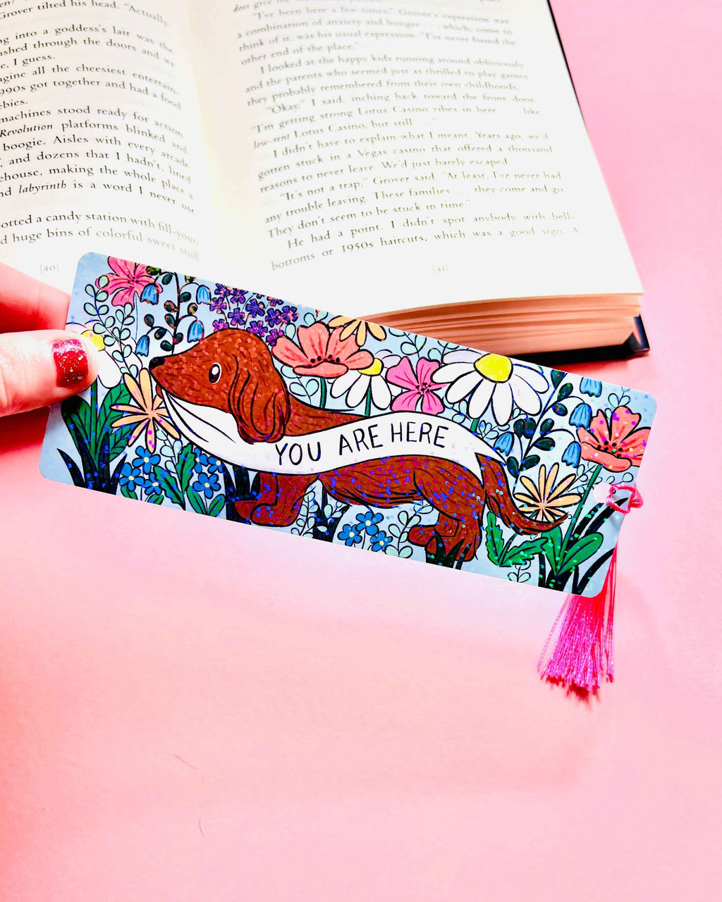Cute Daschund Holographic Bookmark