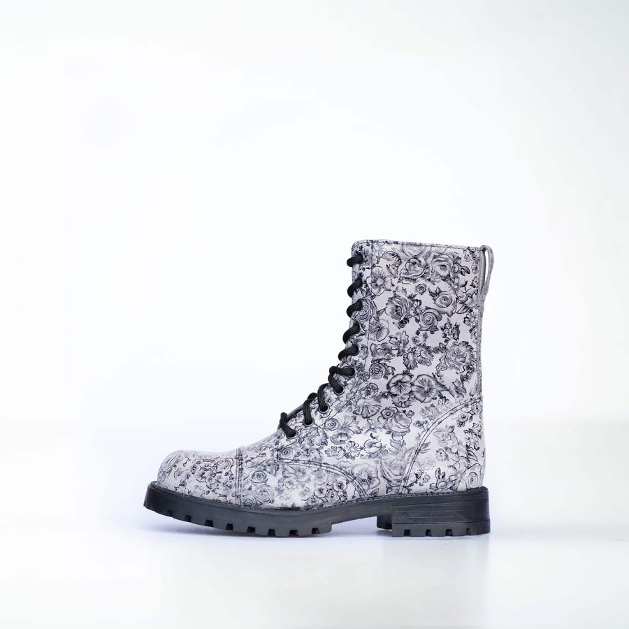 511 Gray Flowers Boots – Unisex Punk Style & Durable Leather by Samelin at www.brixbailey.com