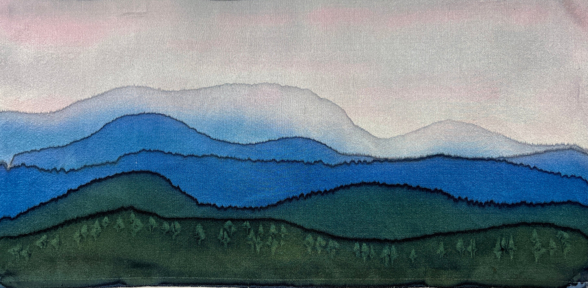 "Summer Mountain Morning” - Hand-dyed Silk Wall Hanging  - $100