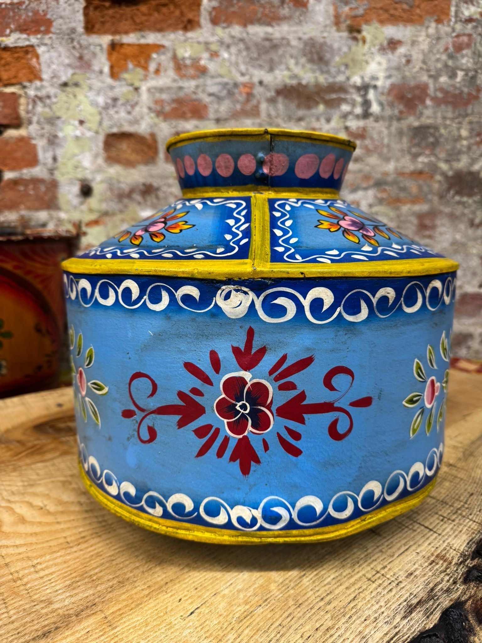 Vintage Painted Water Pot / Metal Pot / Vase / Planter / Narrow Boat Ware Gypsy