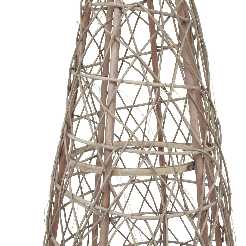 Handwoven wicker Christmas tree with warm LED lights, rustic brown finish, and star topper, 45 inches tall. by Sostter at brixbailey.com