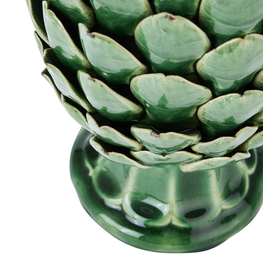 Handcrafted ceramic artichoke ornament in Mediterranean green with antique finish, lifelike sculpted layers. by Sostter at brixbailey.com