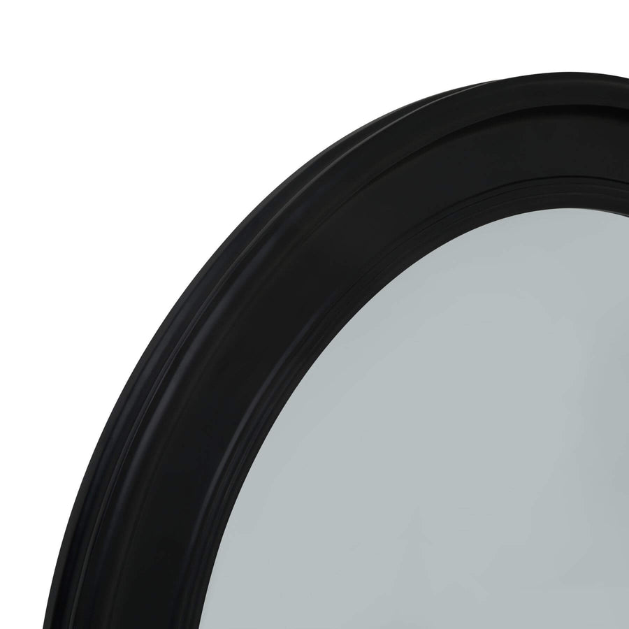 Black circular wood mirror with minimalist design, 90 cm diameter, modern home decor accent by Sostter at brixbailey.com