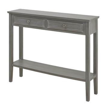 Serene Console Table in sophisticated grey with two drawers, premium wood construction, modern transitional decor by Sostter at brixbailey.com