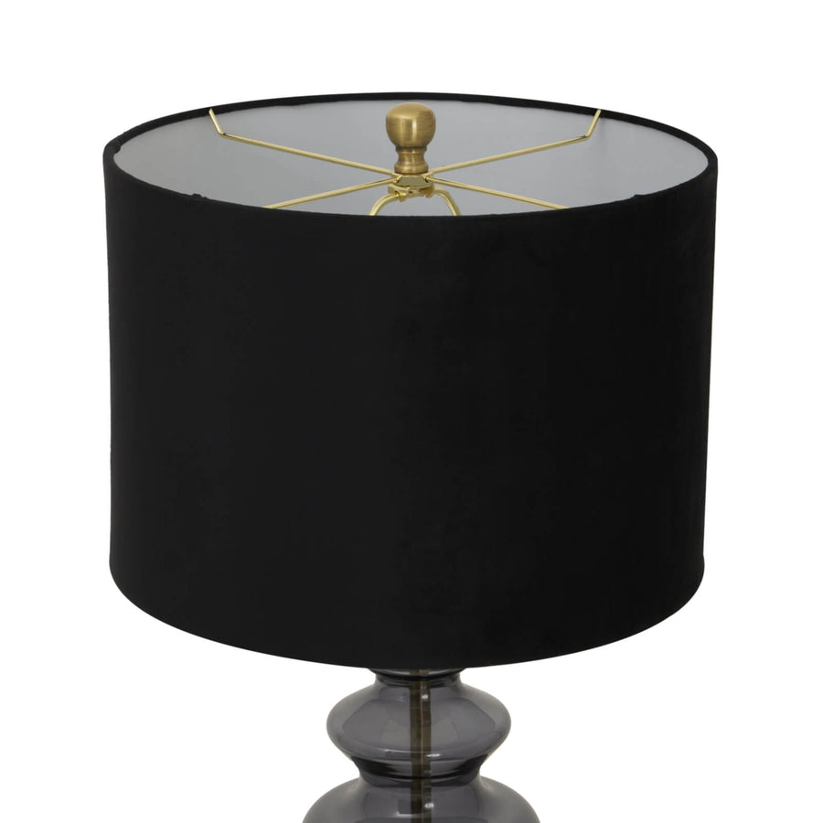 Luxton glass table lamp with black velvet shade, hand-blown translucent base, elegant lighting for modern interiors by Sostter at brixbailey.com