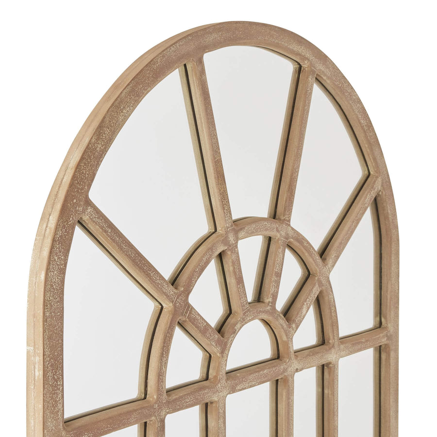 Copgrove arched paned wall mirror in bleached hardwood with black ironwork, French-inspired design, 150cm height by Sostter at brixbailey.com