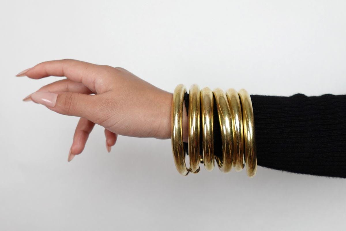 Bold Boho Brass Bangles - Classic wide bangles.