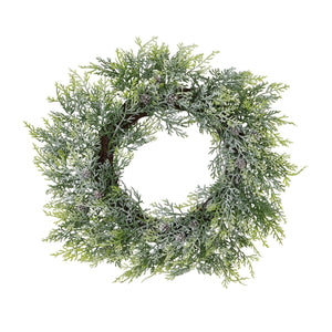 Frosted pine wreath with lifelike winter frost effect, pinecones, and elegant white-green accents, 55cm diameter. by sostter at brixbailey.com