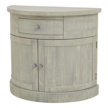 Hand-finished half-moon cupboard in warm grey weathered pine, modern organic design with curved silhouette by Sostter at brixbailey.com
