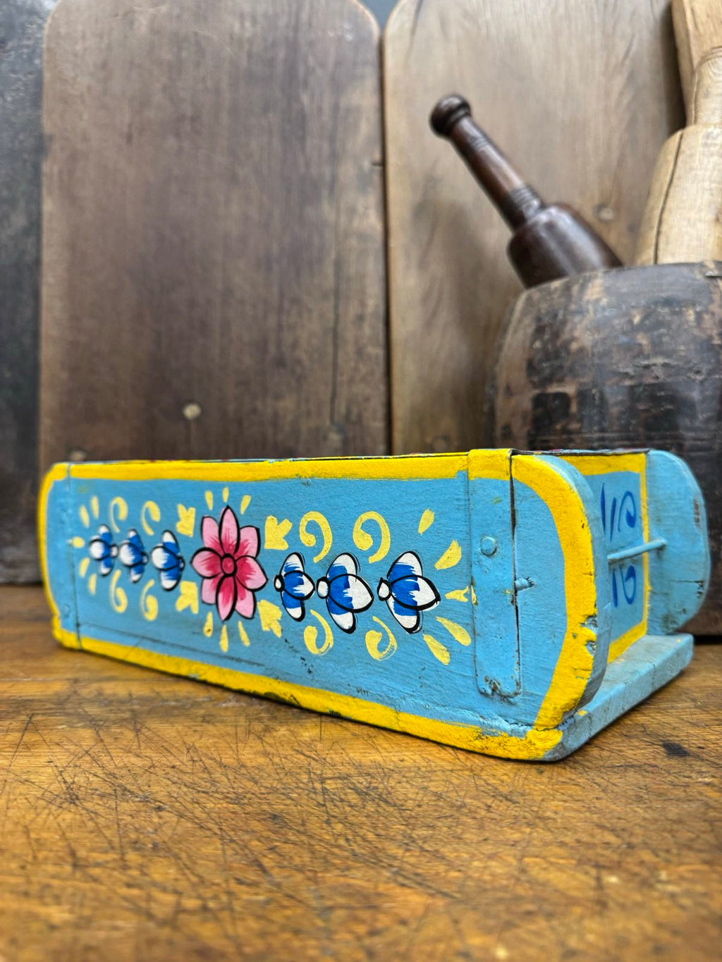 Blue Wooden Painted Brick Mould / Decorative Herb Planter / Storage Box Tray B