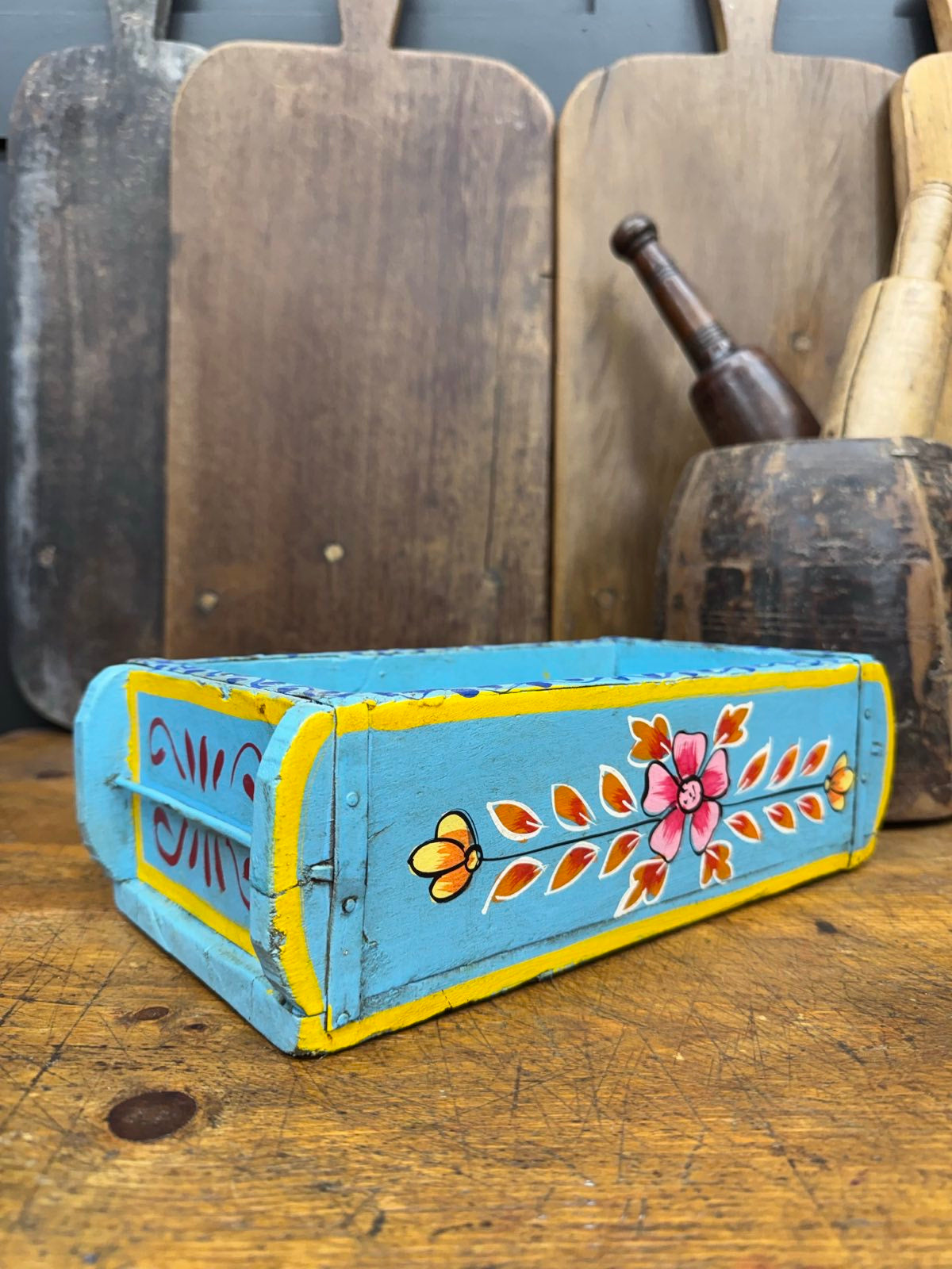 Blue Wooden Painted Brick Mould / Decorative Herb Planter / Storage Box Tray A