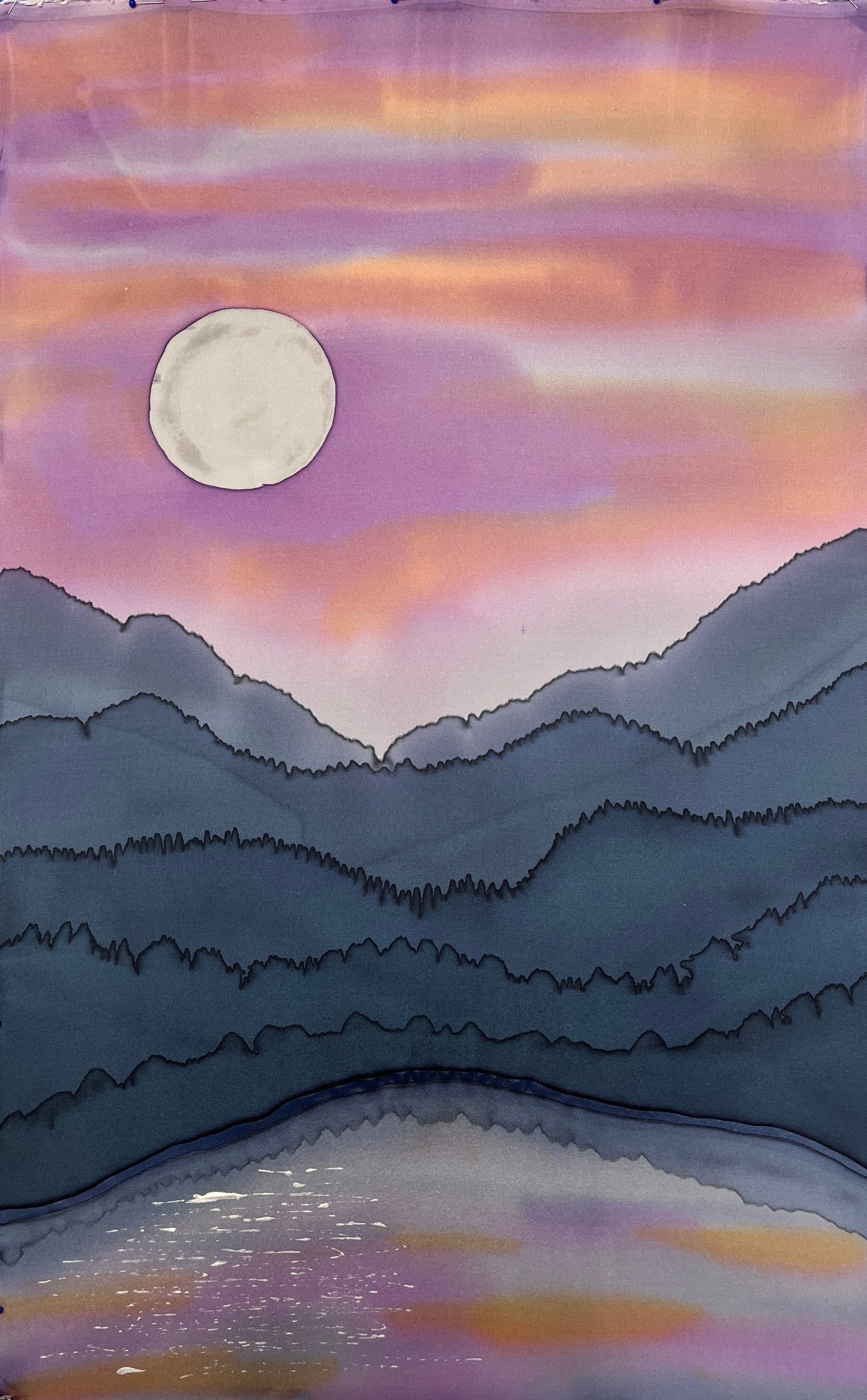 "Mountain Moonrise” - Hand-dyed Silk Wall Hanging  - $275