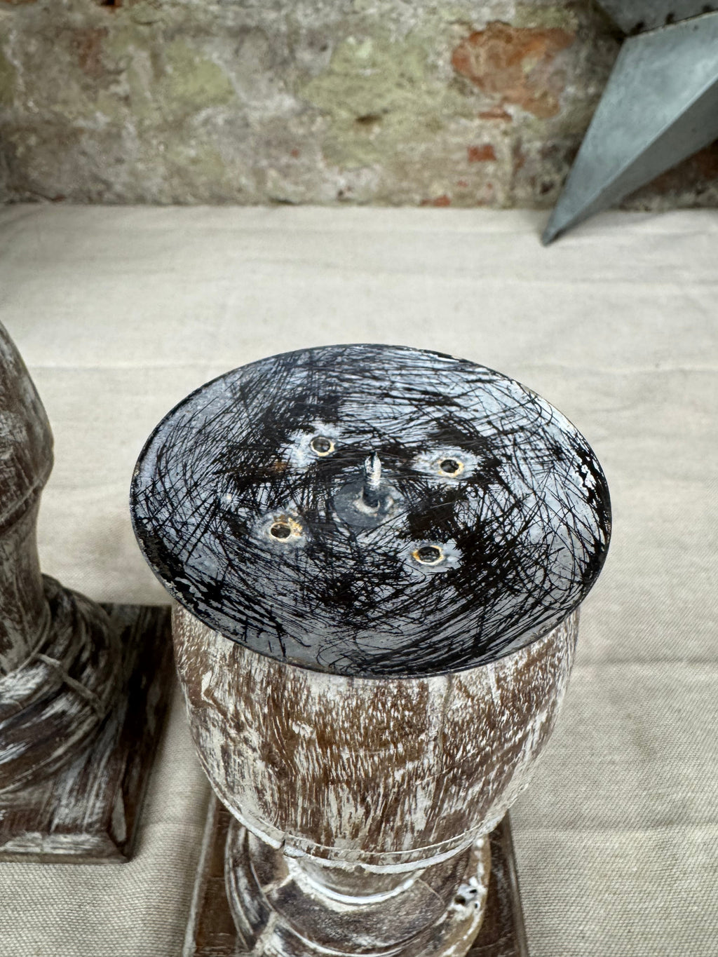 Pair Of Rustic Wooden Candle Holders / Large Church Candle Candlesticks /B