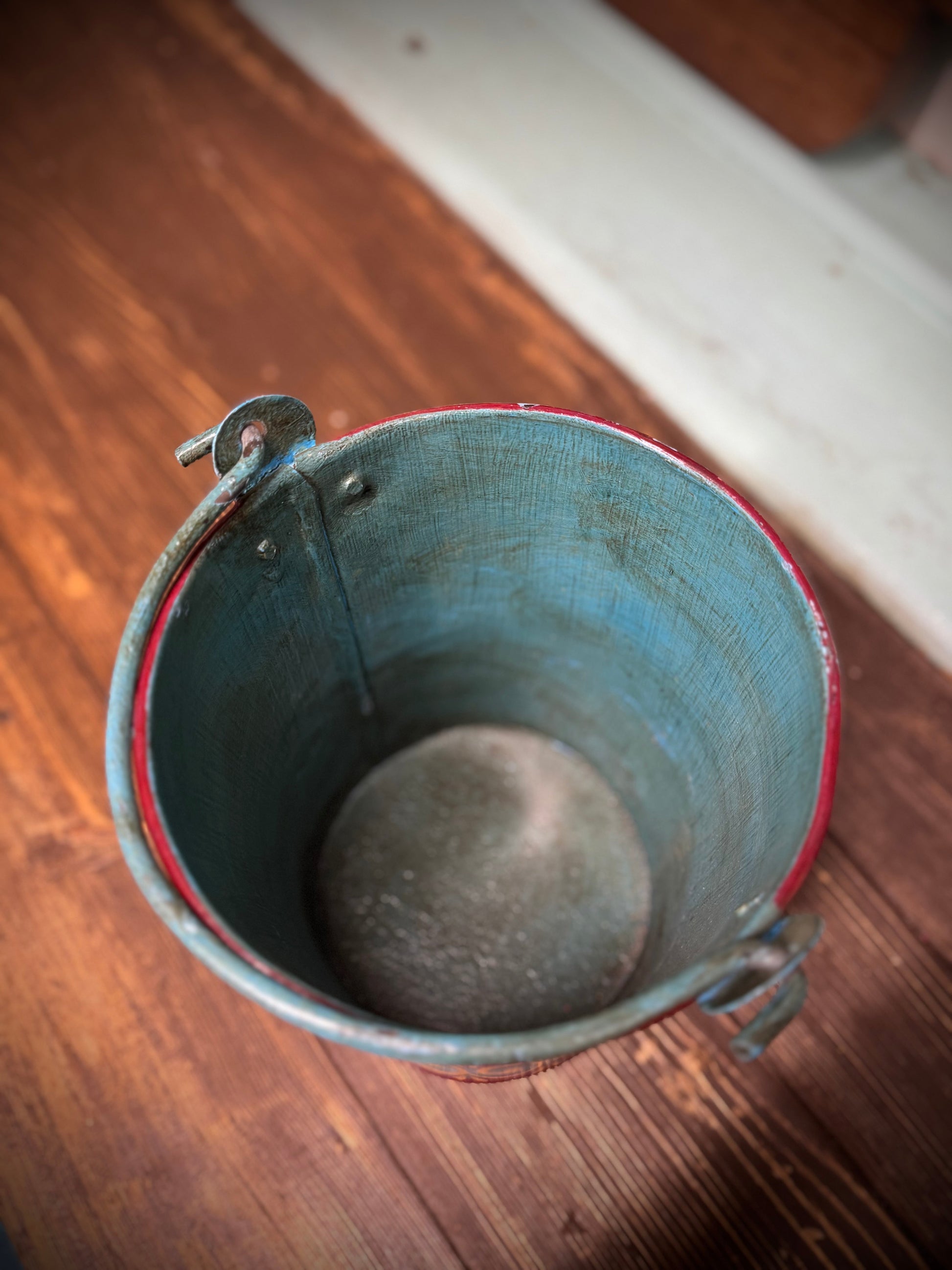 Vintage Small Hand Painted Bucket / Plant Pot / Herb Planter / Blue / Pail