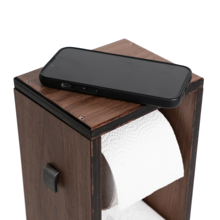 Rustic Birch Plywood Toilet Paper Holder – No-Drill, Free-Standing by Ewart Woods at www.brixbailey.com