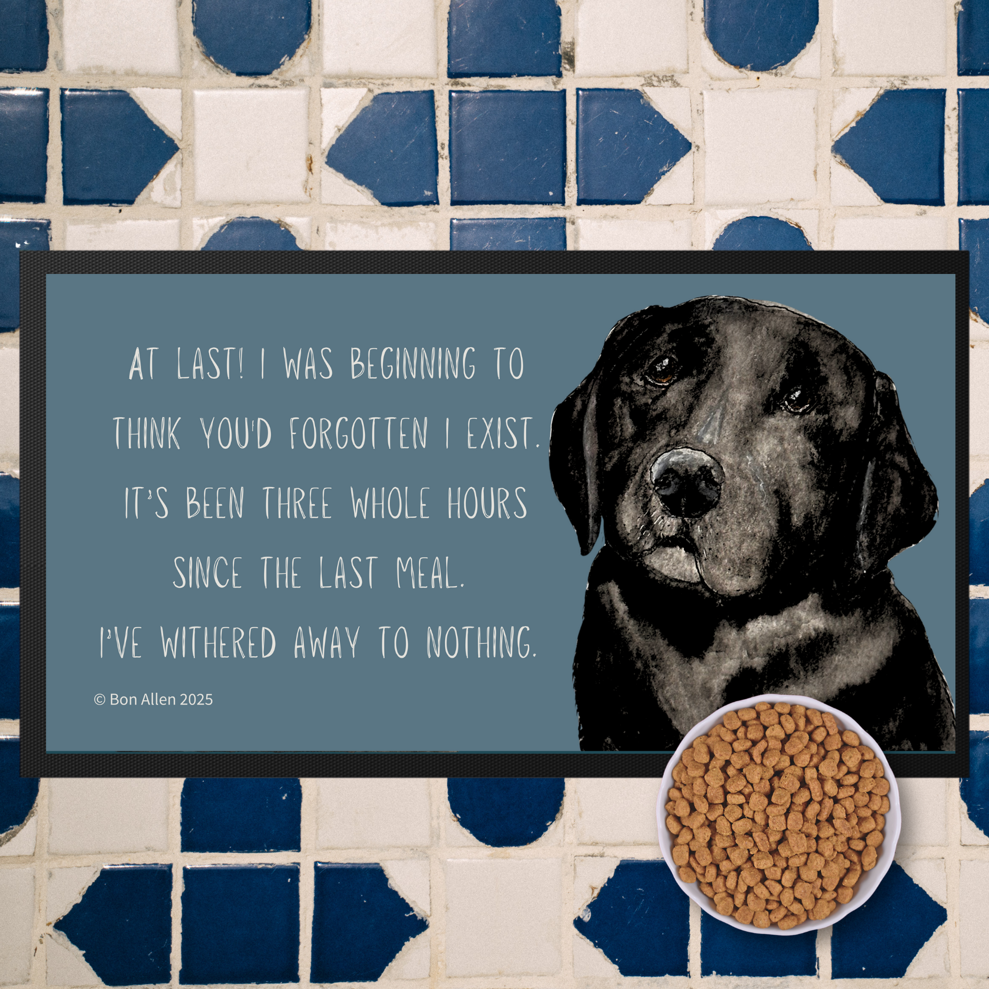 Starving Since Breakfast Pet Bowl Mat – Featuring the Black Labrador