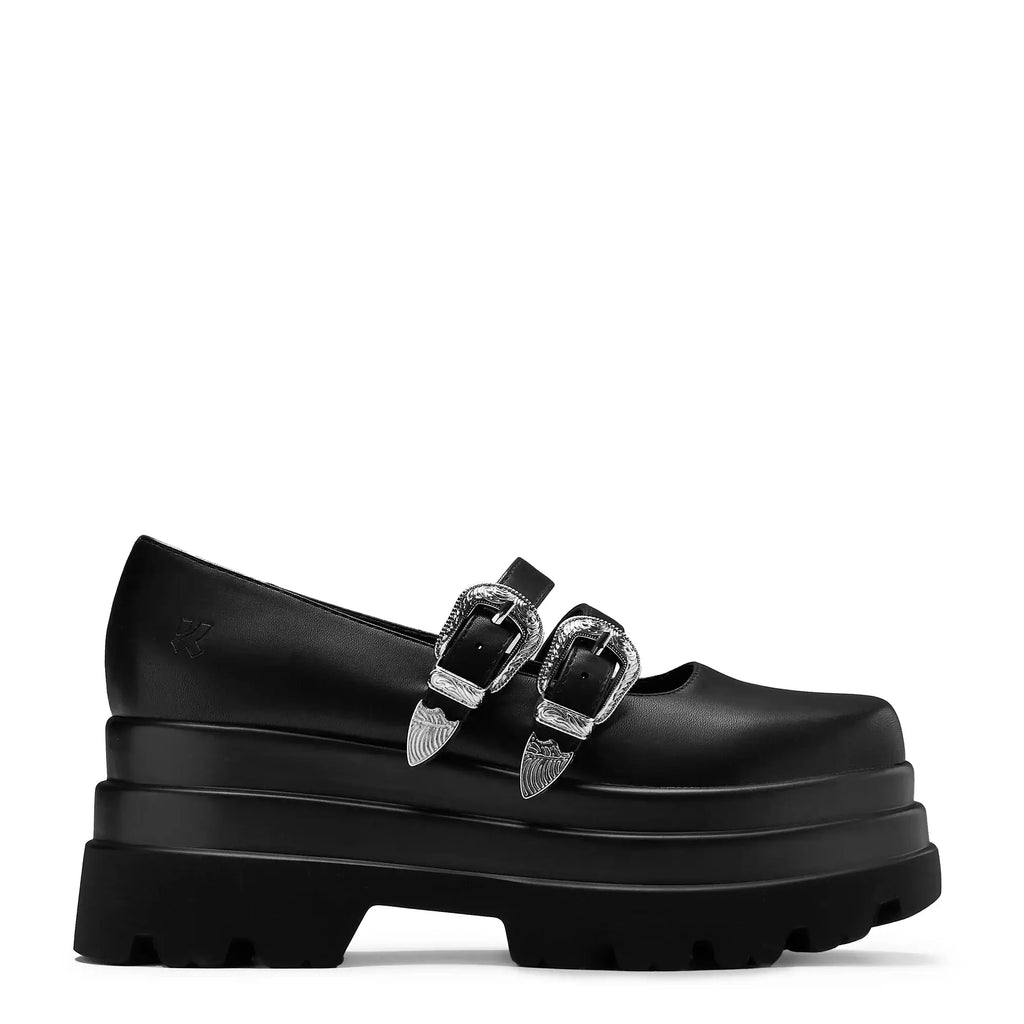 Damona Trident Ornate Buckle Mary Janes in Black