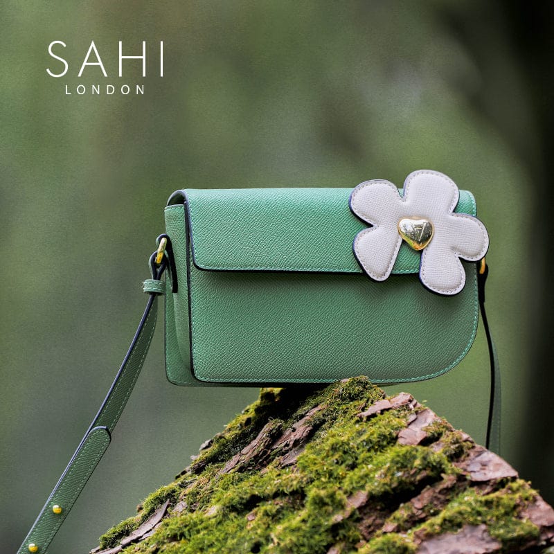 Little Flower Canna Crossbody Leather Bag in Black and Green
