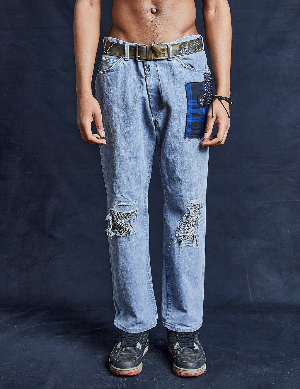 Distressed Knee Shibori-style Jeans