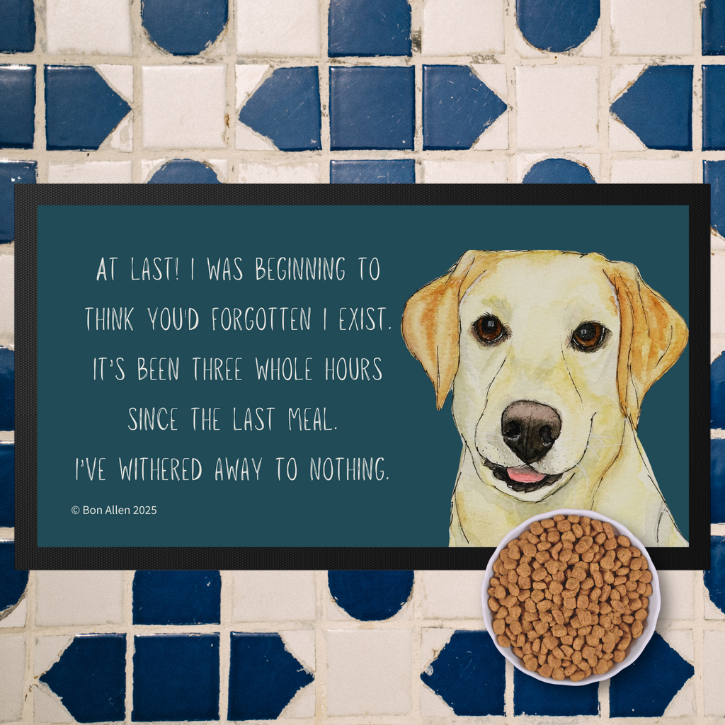 Starving Since Breakfast Pet Bowl Mat – Featuring the Yellow Labrador