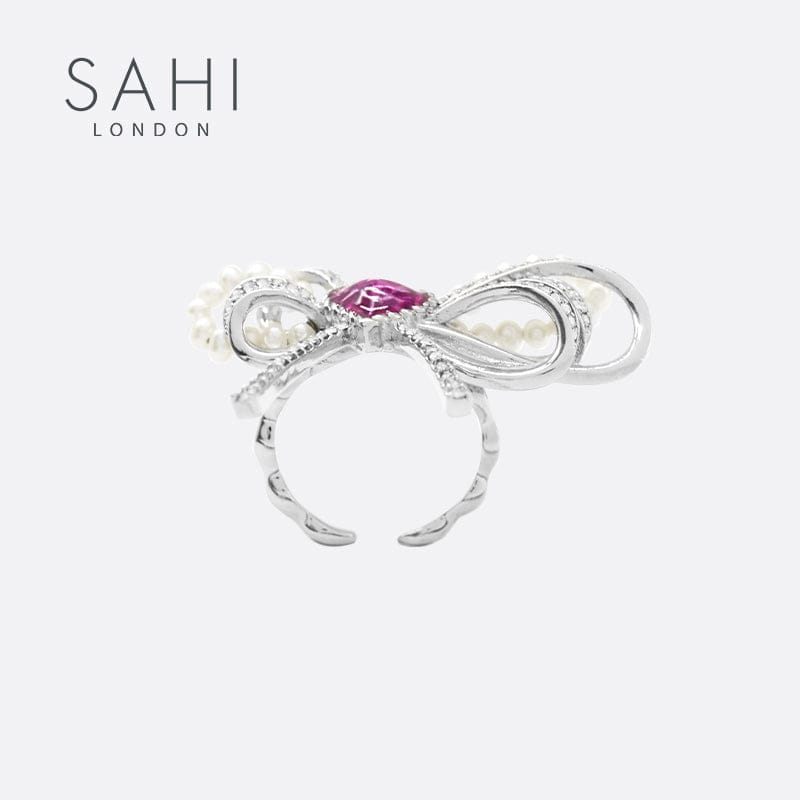 Love Heart Enamel Bow Adjustable Ring