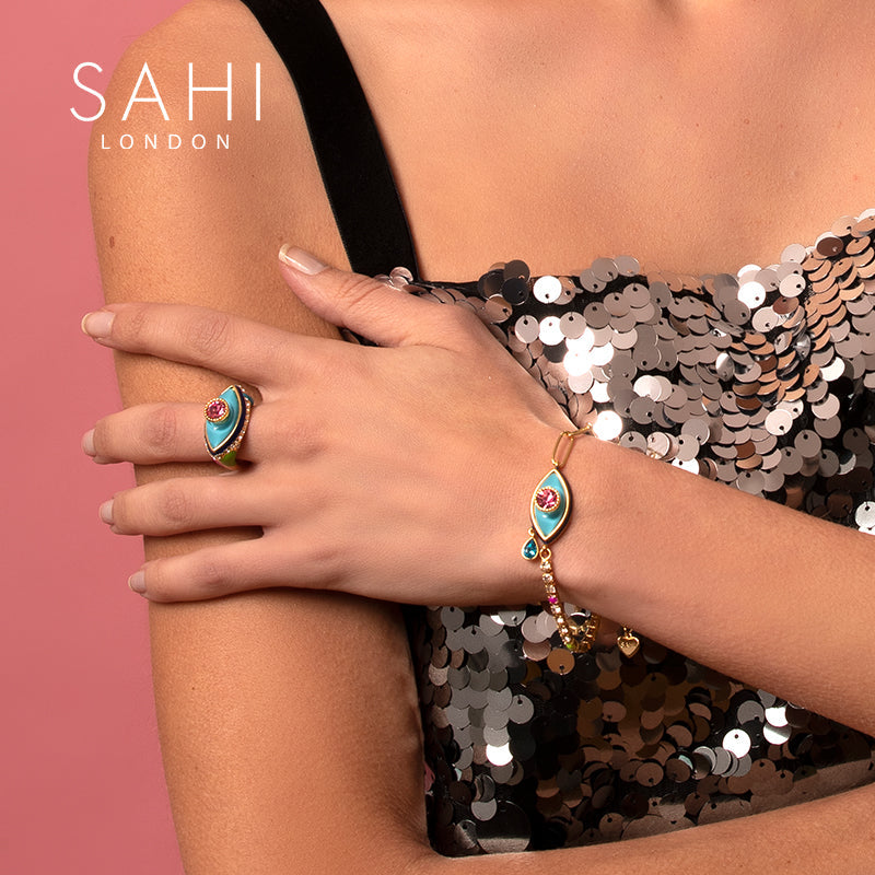 Love Affair Enamel Teardrop Chain and Link Bracelet