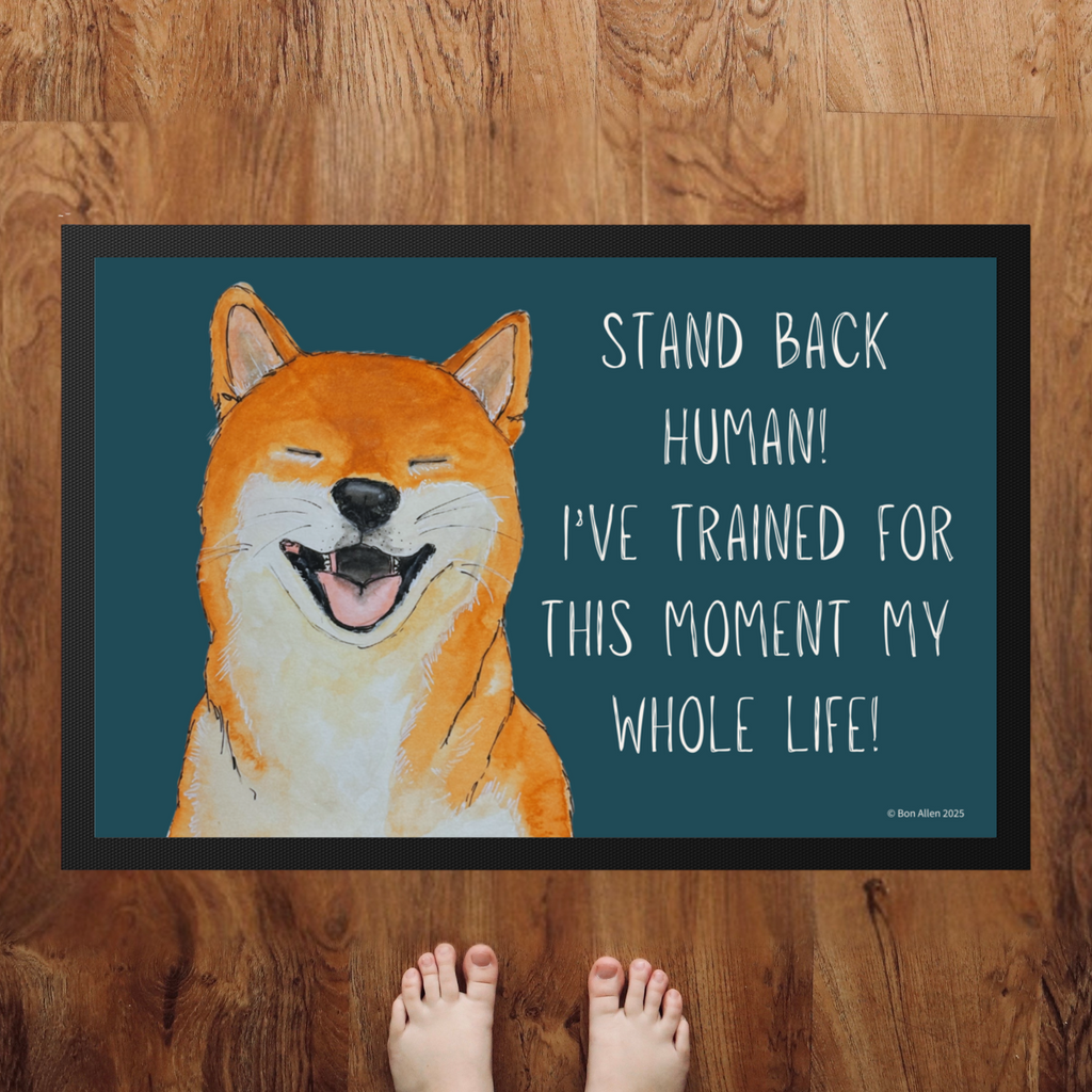 “Stand Back, Human!” Shiba Inu Door Mat – Guard Dog Vibes, Fluffy Edition