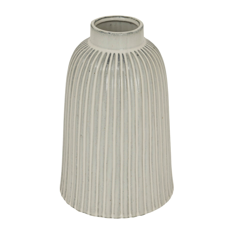 Crystal-clear Monte vase in pure white ceramic, hand-blown with organic curves for minimalist floral arrangements or sculptural decor. by Sostter at brixbailey.com