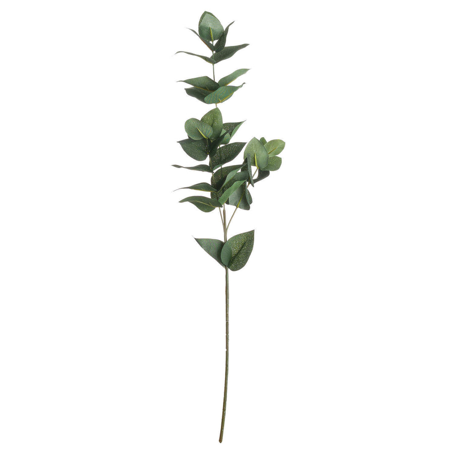 Lifelike artificial eucalyptus stems in silver-sage green, perfect for home decor arrangements, with realistic leaf texture. by Sostter at brixbailey.com