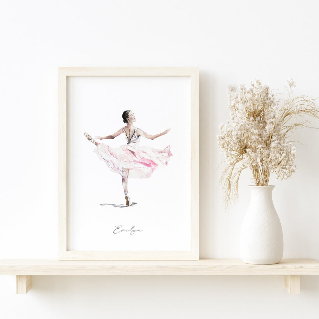 Hand-Painted Ballerina Illustration Print – Dance-Inspired Art for Nursery, Bedroom, or Playroom (Unframed or Framed Options)