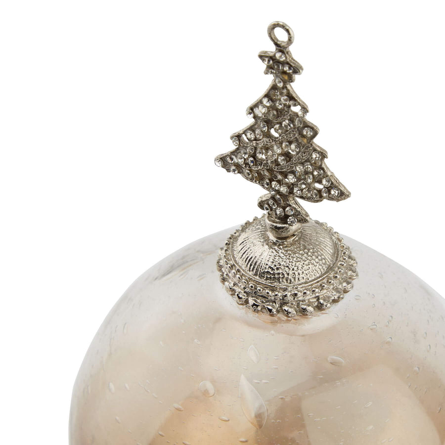 Hand-blown coffee-to-champagne ombre glass Christmas bauble with silver tree topper, 17cm elegant holiday ornament by Sostter at brixbailey.com