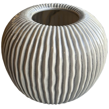 Handcrafted ceramic vase in warm earthy brown with linear patterns, Pallida Collection, 17cm height, modern home decor by Sostter at brixbailey.com