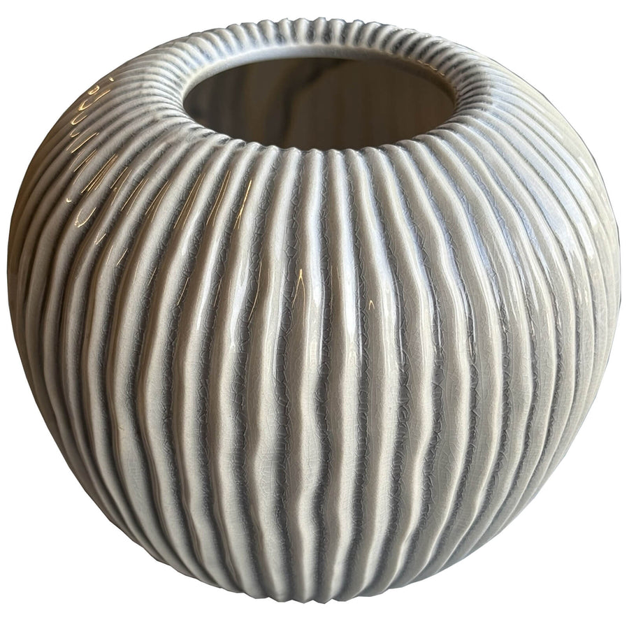 Handcrafted ceramic vase in warm earthy brown with linear patterns, Pallida Collection, 17cm height, modern home decor by Sostter at brixbailey.com