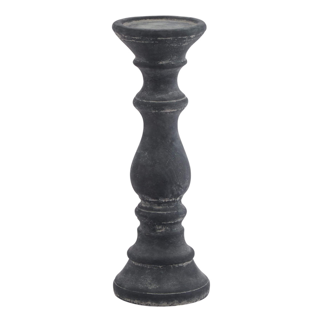 Grey ceramic architectural column candle holder, 30cm tall with matte finish for elegant home decor by Sostter at brixbailey.com