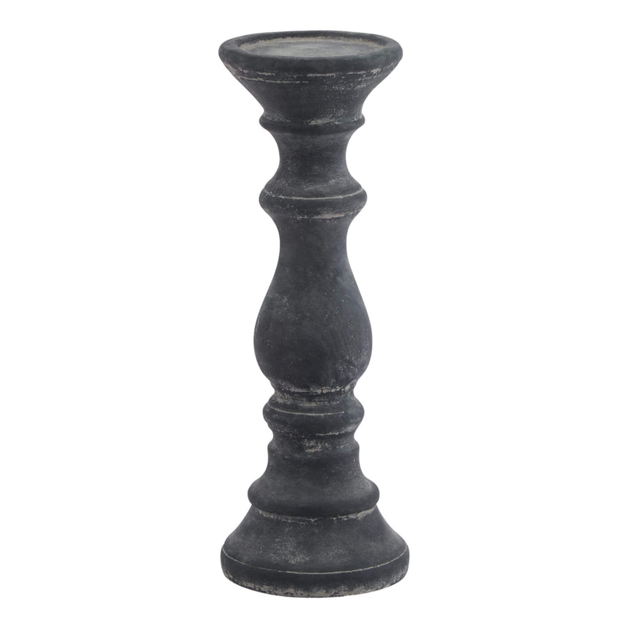 Grey ceramic architectural column candle holder, 30cm tall with matte finish for elegant home decor by Hill Interiors at brixbailey.com