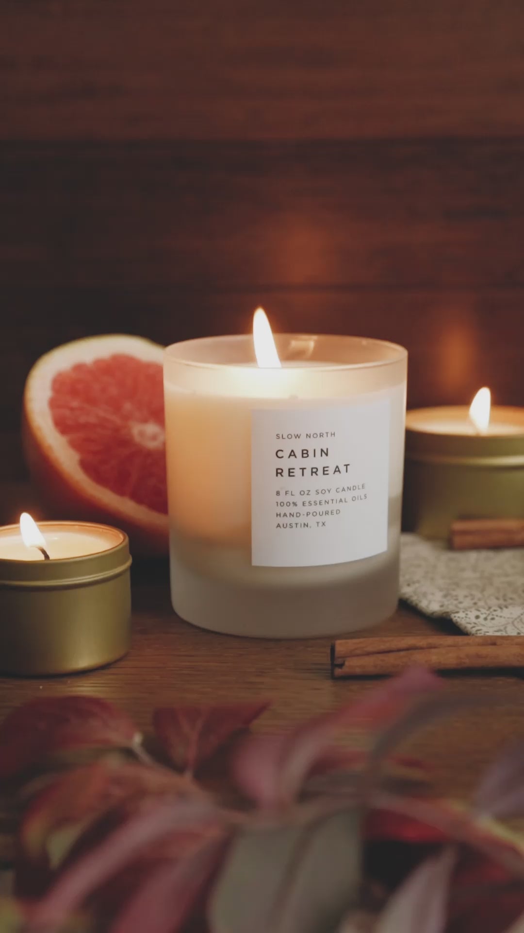 Cabin Retreat Candle in Cedarwood, Grapefruit and Cinnamon