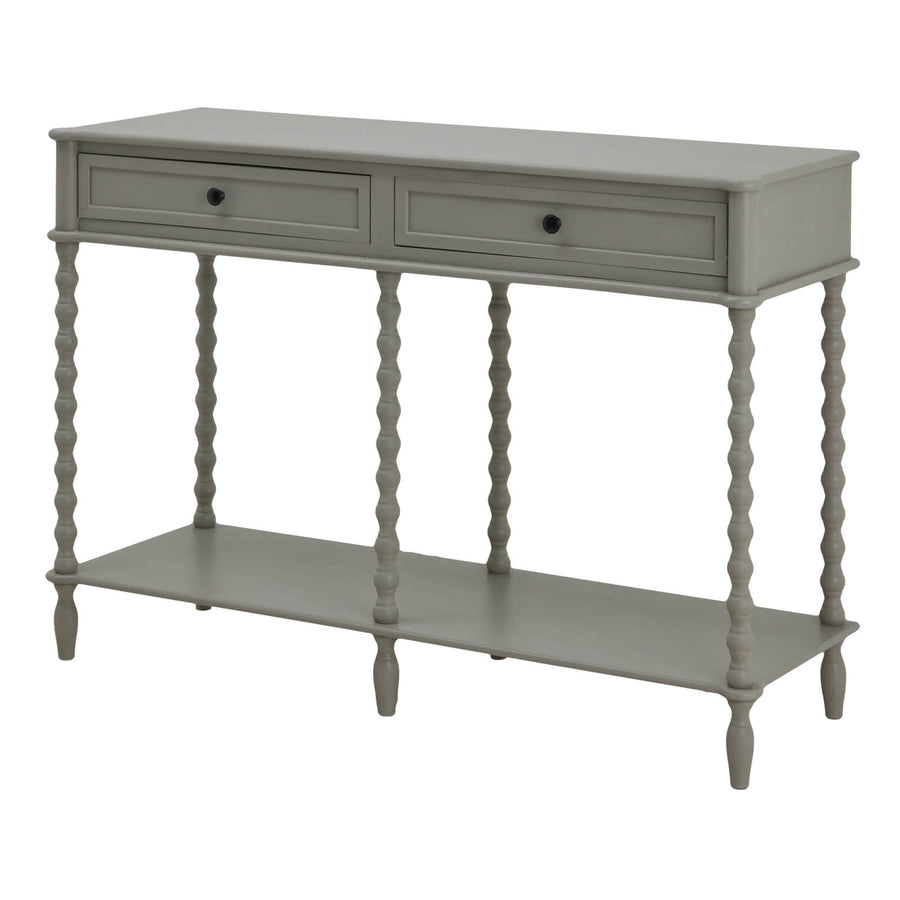 Grey Camden console table with two drawers, modern British design, premium wood construction, 120cm wide by Sostter at brixbailey.com