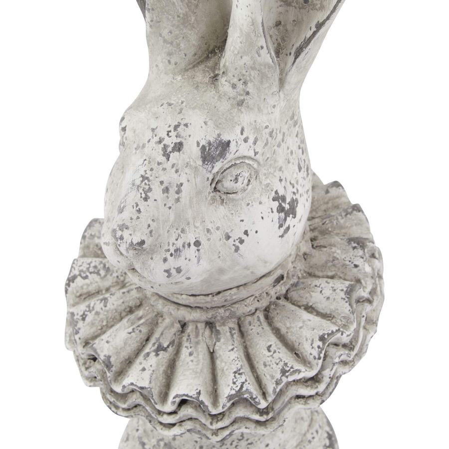 Grey ceramic hare sculpture with intricate ruffle texture, 37 cm tall, elegant stone-effect decor piece by Sostter at brixbailey.com