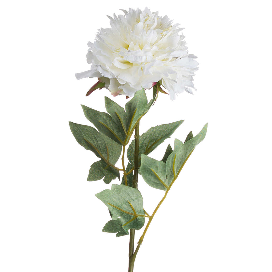 Handcrafted white artificial peony with realistic layered petals and natural tonal variations by Sostter at brixbailey.com