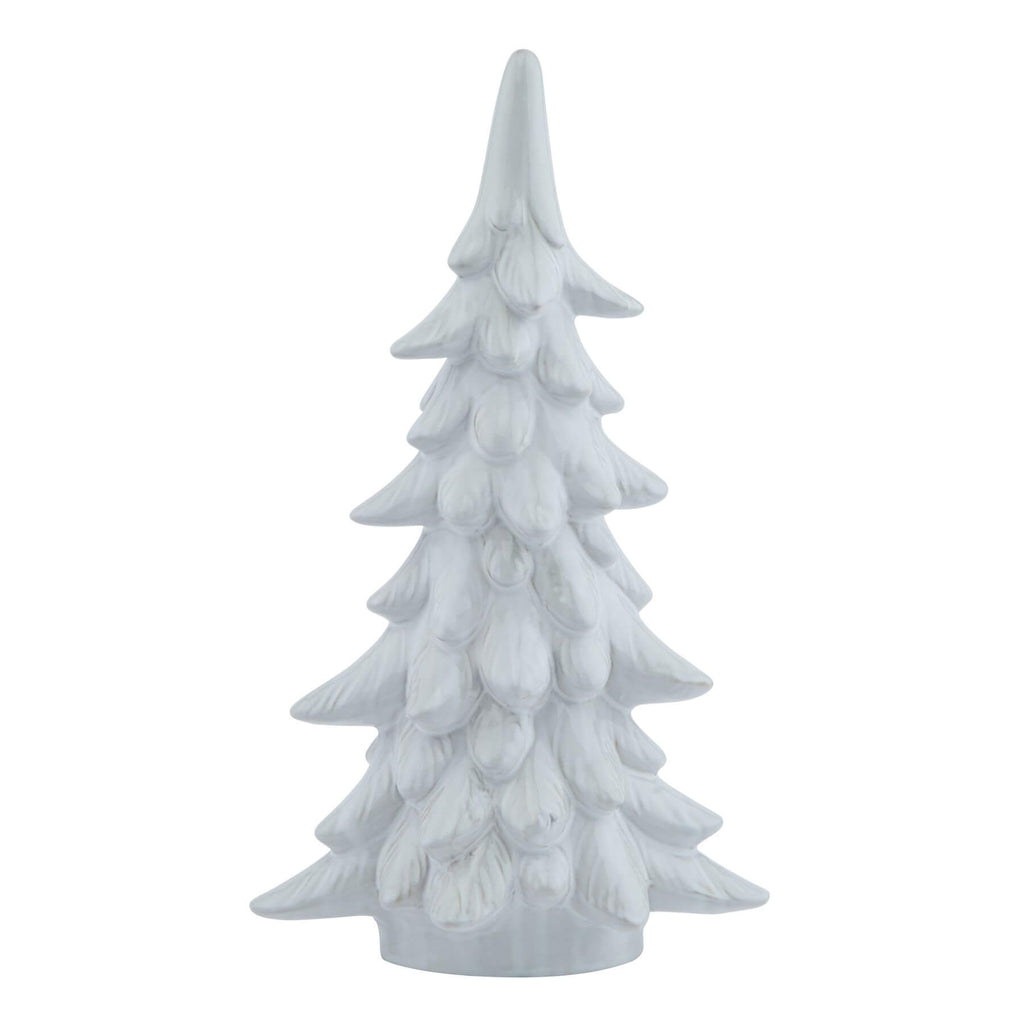 Handcrafted snow-dusted fir tree with crystalline accents, 35 cm tall, resin winter decor centerpiece in pure white. by Sostter at brixbailey.com