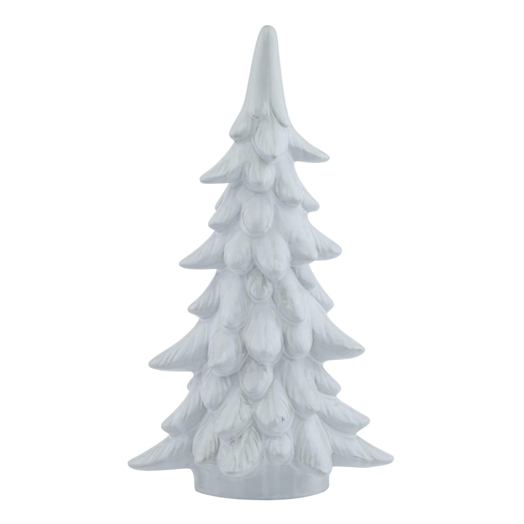 Handcrafted snow-dusted fir tree with crystalline accents, 35 cm tall, resin winter decor centerpiece in pure white. by Sostter at brixbailey.com