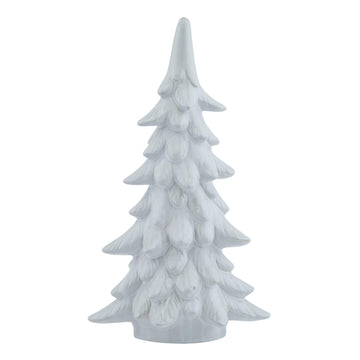 Handcrafted snow-dusted fir tree with crystalline accents, 35 cm tall, resin winter decor centerpiece in pure white. by Sostter at brixbailey.com