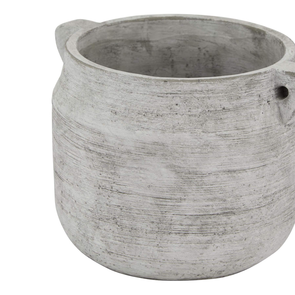 White ceramic stone hydria vessel with weathered finish, Mediterranean-style decorative amphora for floral arrangements by Sostter at brixbailey.com