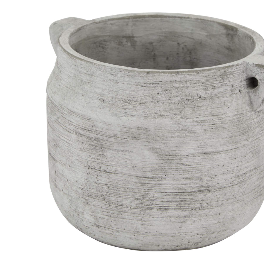 White ceramic stone hydria vessel with weathered finish, Mediterranean-style decorative amphora for floral arrangements by Sostter at brixbailey.com